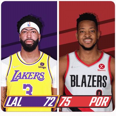 Two Basketball Players From The Lakers And Blazers GIF