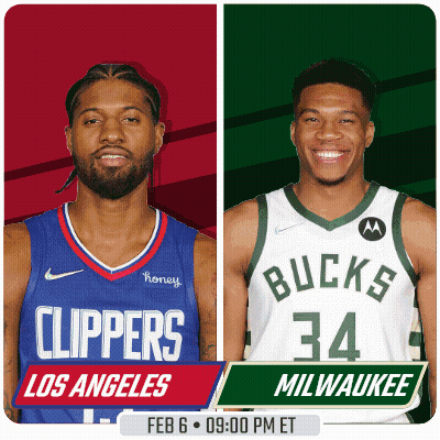 Two Basketball Players From The Los Angeles Clippers And The Milwaukee Bucks Are On A Poster GIF