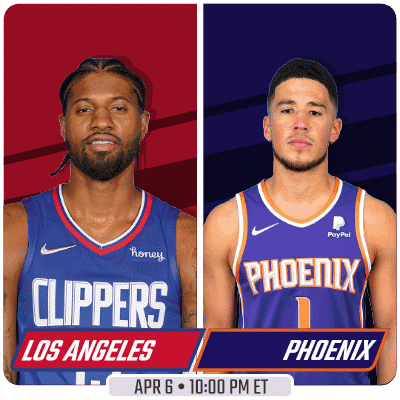 Two Basketball Players From The Los Angeles Clippers And The Phoenix Suns Standing Next To Each Other GIF