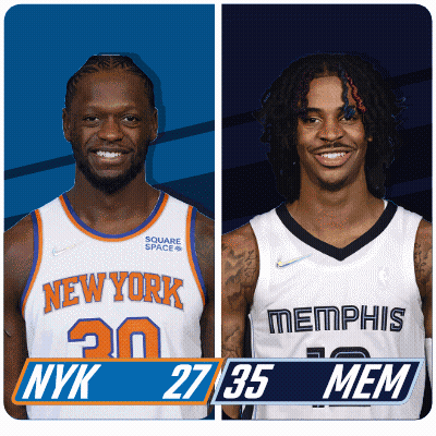 Two Basketball Players From The New York And Memphis Teams GIF