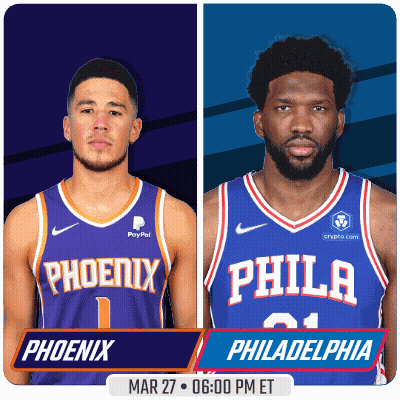 Two Basketball Players From The Phoenix And Philadelphia Teams GIF