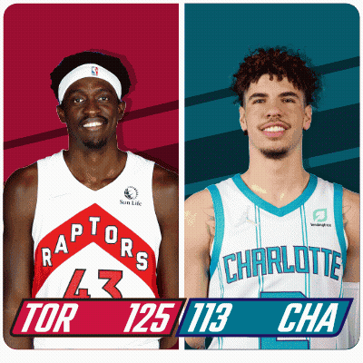 Two Basketball Players From The Raptors And The Charlotte Hornets GIF