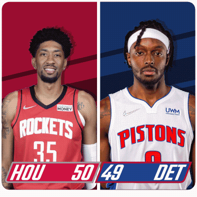 Two Basketball Players From The Rockets And Pistons Are Shown GIF