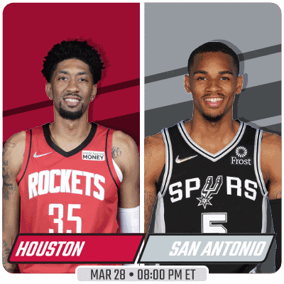 Two Basketball Players From The Rockets And The Spurs Are Shown GIF