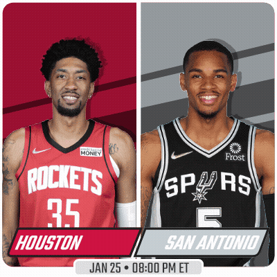Two Basketball Players From The Rockets And The Spurs Are Shown GIF