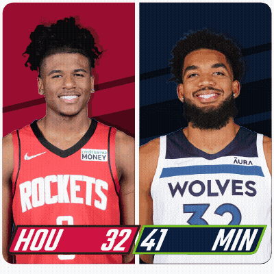 Two Basketball Players From The Rockets And Wolves Are Shown GIF