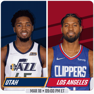 Two Basketball Players From Utah And Los Angeles Are On A Poster GIF