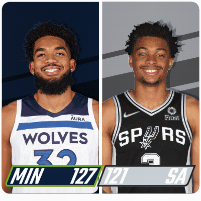 Two Basketball Players From Wolves And Spurs GIF