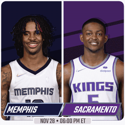 Two Basketball Players Memphis Kings Purple Background GIF