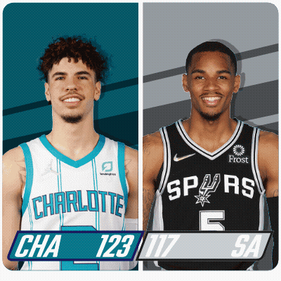 Two Basketball Players One From Charlotte And The Other From The San Antonio Spurs GIF