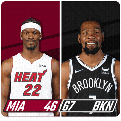 Two Basketball Players One From Heat And One From Brooklyn Pose For A Picture GIF