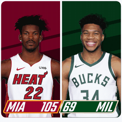 Two Basketball Players One From Heat And One From Bucks GIF