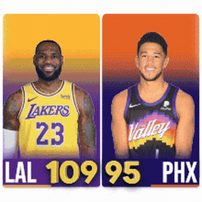 Two Basketball Players One From Lakers And One From Valley Are Standing Next To Each Other GIF