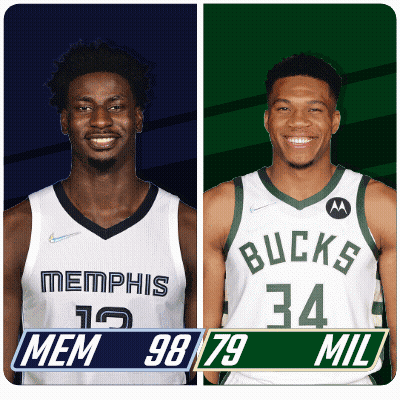 Two Basketball Players One From Memphis And One From The Bucks GIF