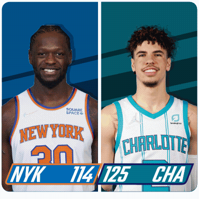 Two Basketball Players One From New York And One From Charlotte GIF