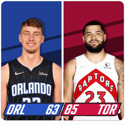 Two Basketball Players One From Orlando And One From Raptors GIF