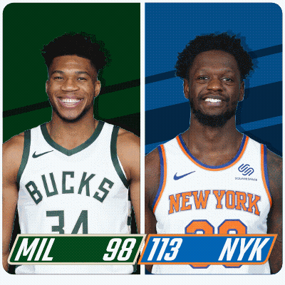 Two Basketball Players One From The Bucks And The Other From New York GIF