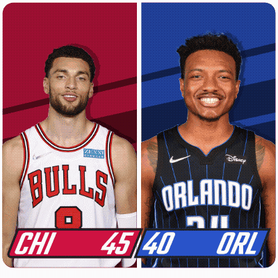 Two Basketball Players One From The Bulls And One From Orlando GIF