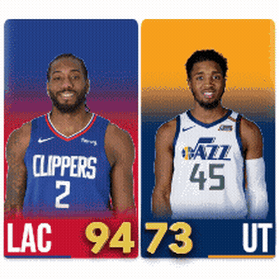 Two Basketball Players One From The Clippers And One From The Utah Jazz GIF