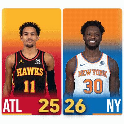 Two Basketball Players One From The Hawks And The Other From New York GIF