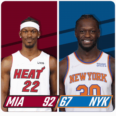 Two Basketball Players One From The Heat And One From New York GIF