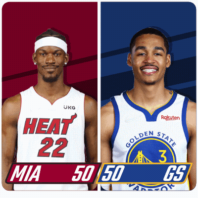 Two Basketball Players One From The Heat And The Other From The Golden State GIF