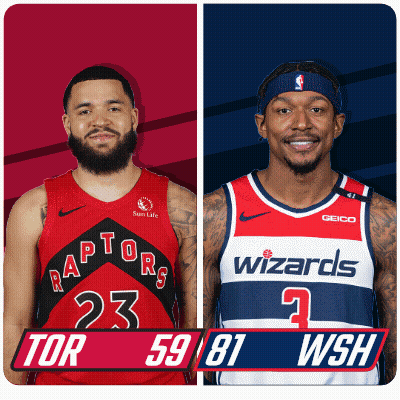 Two Basketball Players One From The Raptors And One From The Wizards Are Shown GIF