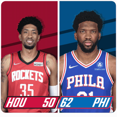 Two Basketball Players One From The Rockets And One From The Philadelphia Phillies GIF