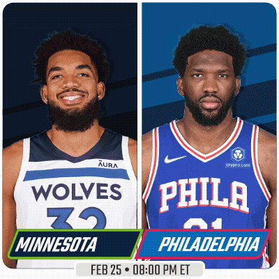 two basketball players one from the wolves and one from the philadelphia