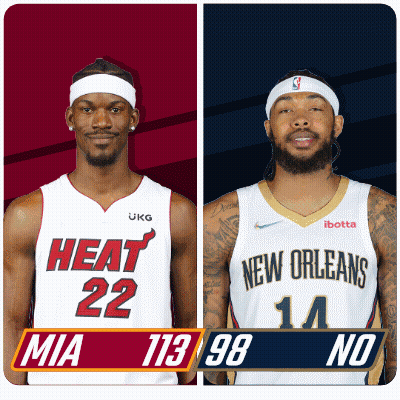 Two Basketball Players Wearing Heat 22 And New Orleans 14 Jerseys GIF