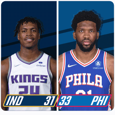 Two Basketball Players Wearing Kings And Philadelphia Jerseys GIF