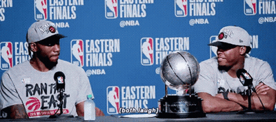 Two Basketball Players With Trophy GIF