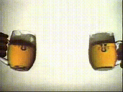 Two Beer Mugs Poured Into Glass GIF