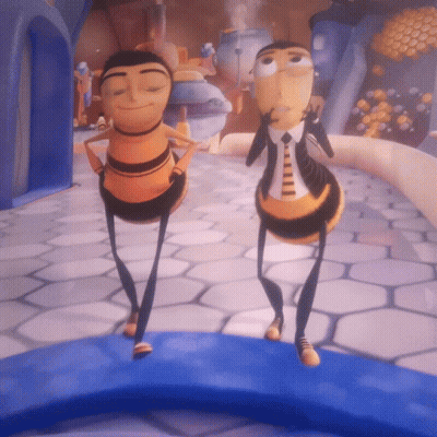 Two Bees In Suits And Ties On Blue GIF