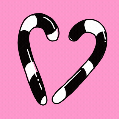 Two Black And White Candy Canes On A Pink Background GIF