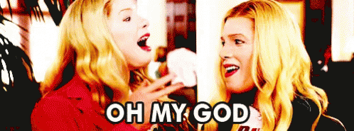 Two Blonde Women Are Laughing With The Words Oh My God Written Below Them GIF