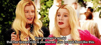 Two Blonde Women Talking About Breast Milk GIF