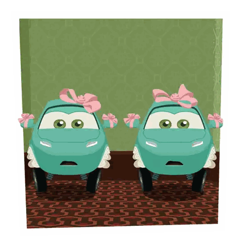 Two Blue Cars With Pink Bows On Their Heads Are Standing Next To Each Other Sticker