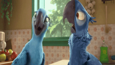 Two Blue Cartoon Birds Standing Together GIF