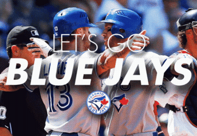 Two Blue Jays Players Hugging Let's Go Blue Jays GIF