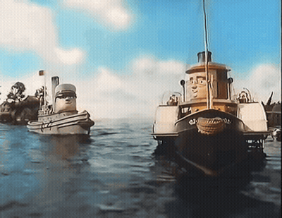 Two Boats With Tugboat Text GIF
