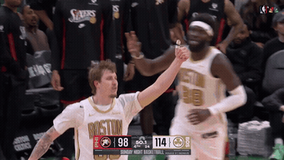 Two Boston Basketball Players High Five GIF