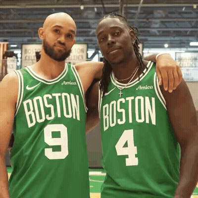 Two Boston Celtics Players Pose For Photo GIF