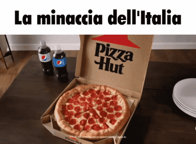 Two Bottles Of Pepsi Sit Next To A Pizza Hut Box GIF