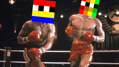 Two Boxers Fighting, One Colorful Face GIF