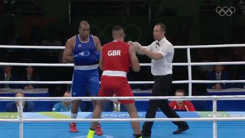 Two Boxers In A Ring One Of Whom Is Wearing A Gbr Uniform GIF