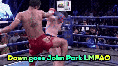 Two Boxers In A Ring With The Words Down Goes John Pork Lmfao Above Them GIF