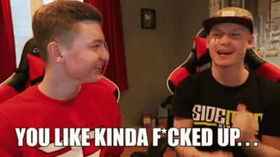 Two Boys Are Sitting Next To Each Other And One Of Them Is Wearing A Shirt That Says Sidet GIF