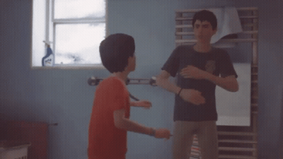 Two Boys Are Standing In A Room And One Of Them Is Saying " Yeah " GIF