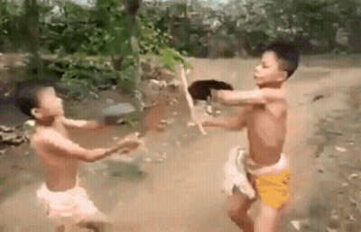 Two Boys Fighting With Swords In Dirt GIF